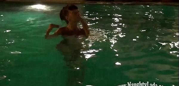  Naughty Lada has skinny-dipping in the hotel pool